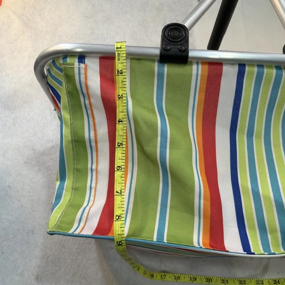 Collapsible Folding Basket Stripped Picnics Flea Market Grocery Store Tote Trave